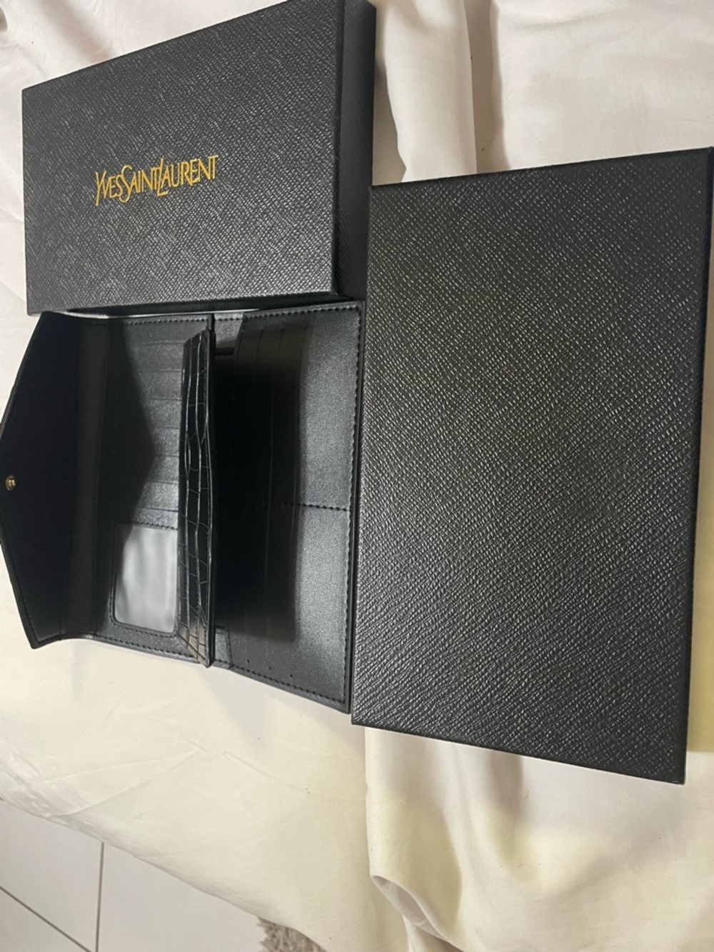 Yves Saint Laurent Black Croc-Embossed Envelope Wallet with Gold YSL Emblem - Picture 4 of 8